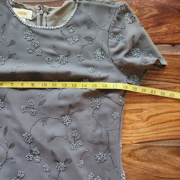 Talbots Petites Size 8 Gray Silk Dress Beaded Lined Beautiful Flowers Sexy - Picture 8 of 11